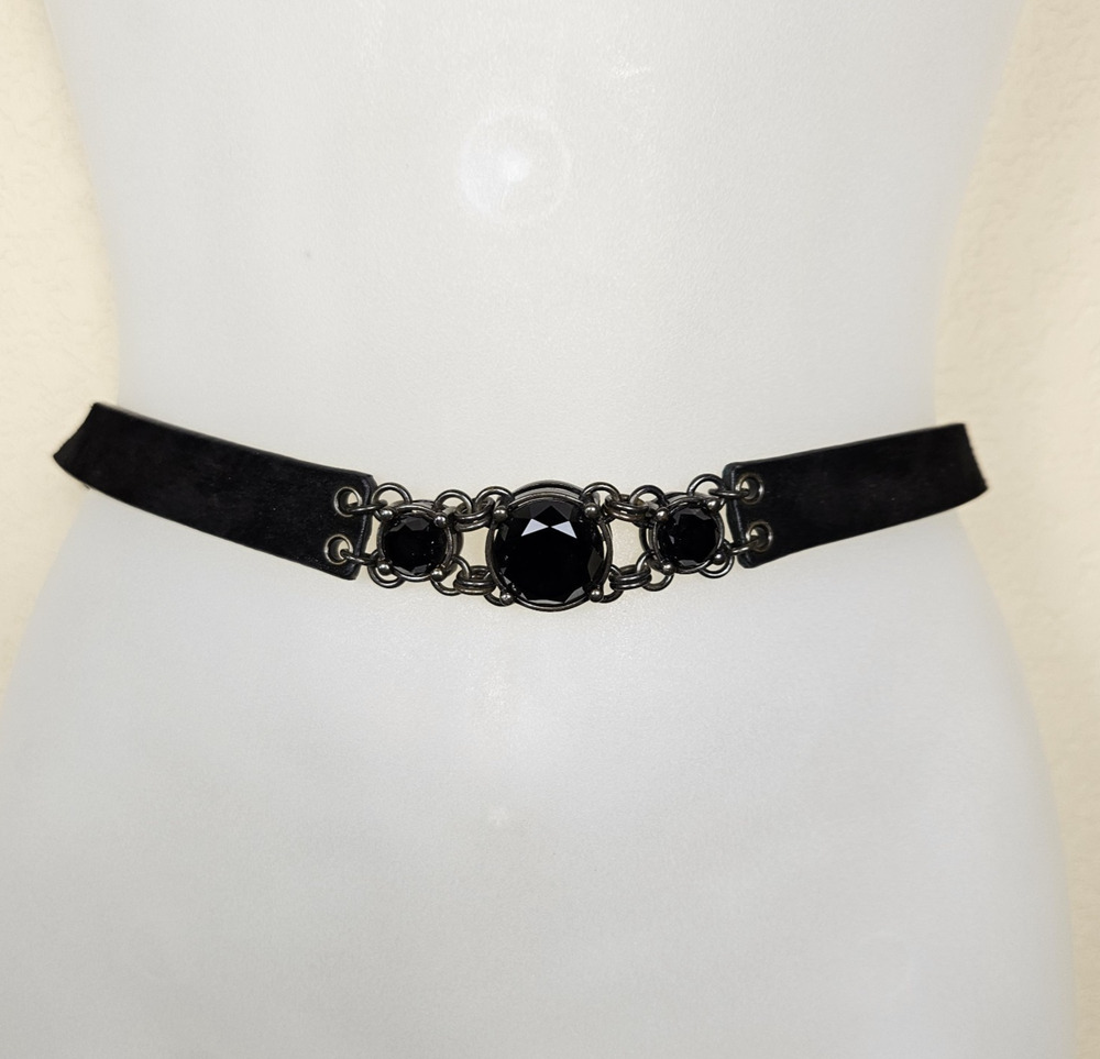Polo Ralph Lauren Belt Womens M Suede Leather Rhinestone Western Black NFR Rodeo